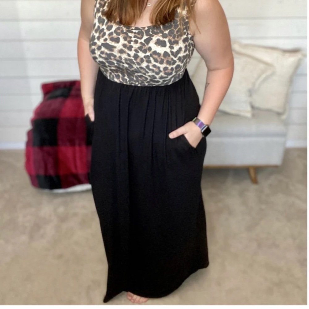 White Burch cheetah print black Tank maxi Dress size XL